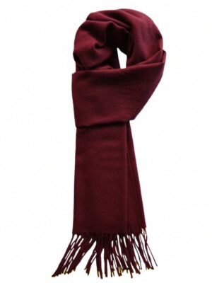 Soft Solid Burgundy Knitted Tassel Scarf For Winter