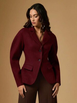Women's Elegant Burgundy Winter Lapel Jacket