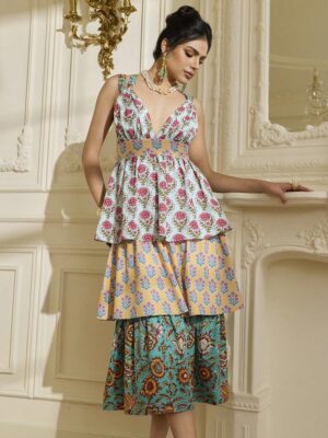 Women's Floral Backless Ruffle Hem Summer Dress
