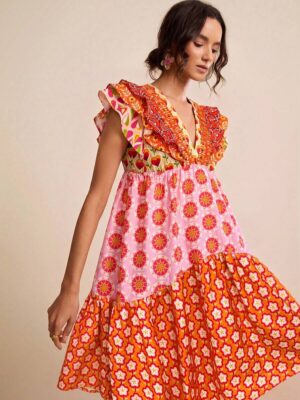 Women's Floral Ruffle Waist A-Line Summer Dress